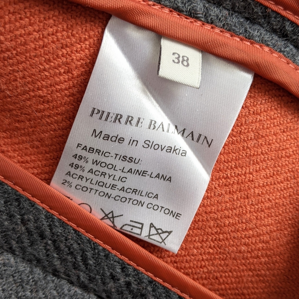 Pierre Balmain Grey Double Breasted Twill Coat 38 - Picture 14 of 14